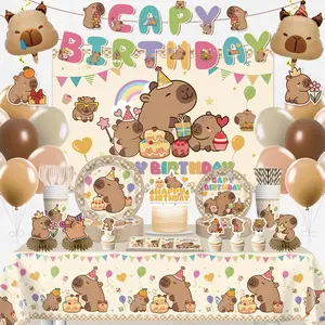 212pcs Capybara Birthday Decorations Serves 25, All-in-one Capybara Party Decorations with 350gsm Plate, Tablecloth, Backdrop, Centerpiece, Capybara Balloons, Banner, Cake Topper, Etc