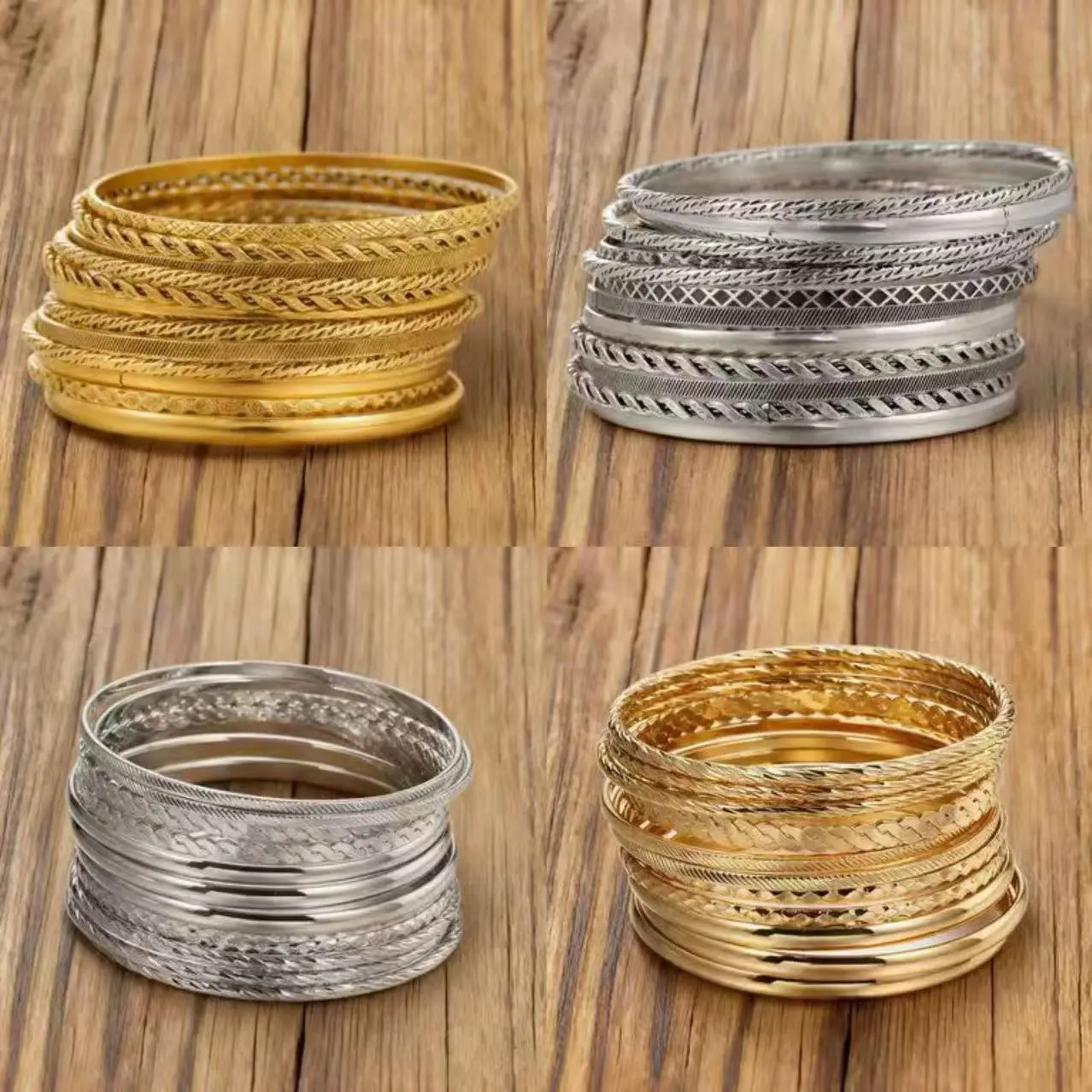 Women's 12 Pcs Fashionable Bracelet Set - Boho Gold-Tone Alloy Stackable Bangles with Mixed Textures, 0.2cm Width, Lightweight Jewelry Stack for Beach Vacation & Daily Wear Gift, Bracelets, Ridged Finish, Casual, 6.8Cm Inner Diameter