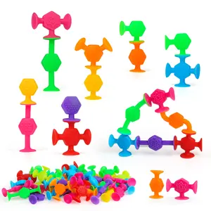Colorful Silicone Suction Cup Toy Set, 40 Pieces Texture Shape Sucker Toys, Travel Window Building Toys Stress Release Toys for Kids, Ideal Birthday Christmas Gifts for Boys Girls Age 3 4 5+ Colorful Silicone Autism Aids