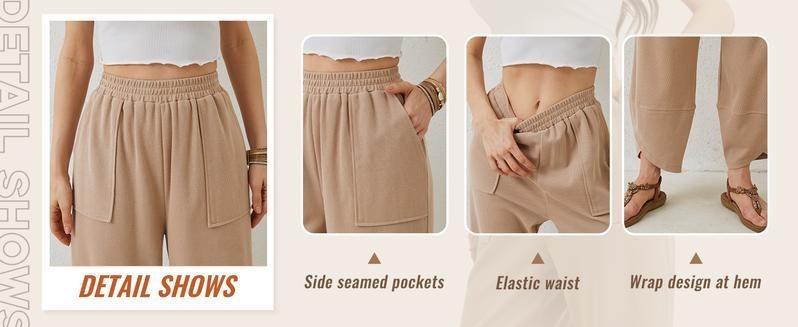 WoodBerry Women’s Harem Barrel Wide Leg Pants Elastic Waist Baggy Loose Fit Casual Jogger Sweatpants with Pockets Beach Street Palazzo Pants