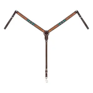 45-0327 Weaver Leather Turquoise Cross Straight Breast Collar - Turquoise Beaded