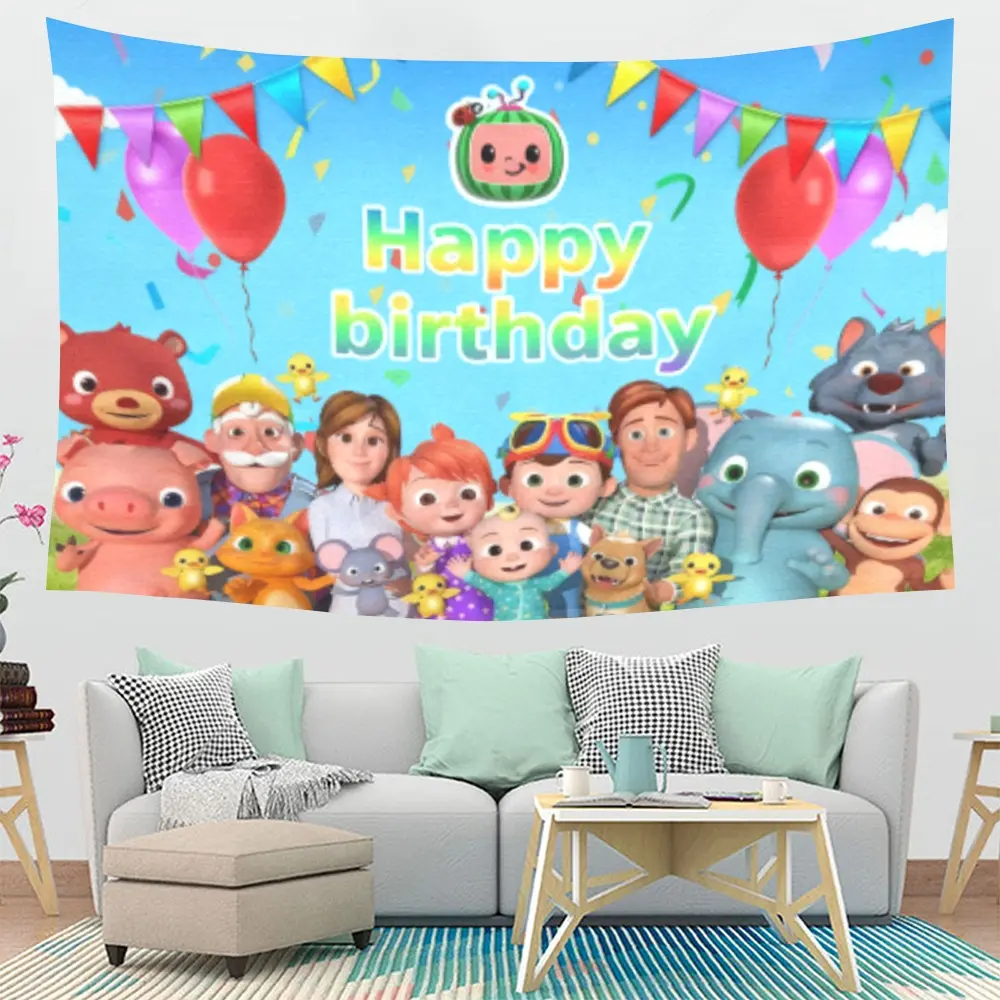 Cocomelon Birthday Tapestry - Vibrant Party Backdrop & Cartoon Wall Hanging outdoorfun Decor Decoration bedroom decor cool stuff for room chill room accessories tapestry trippy room decor girly bedroom decor cheap bedroom decor