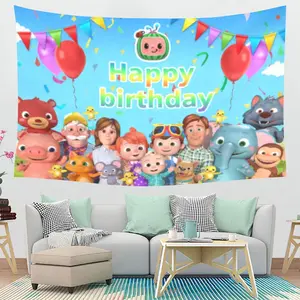 Cocomelon Birthday Tapestry - Vibrant Party Backdrop & Cartoon Wall Hanging outdoorfun Decor Decoration bedroom decor cool stuff for room chill room accessories tapestry trippy room decor girly bedroom decor cheap bedroom decor