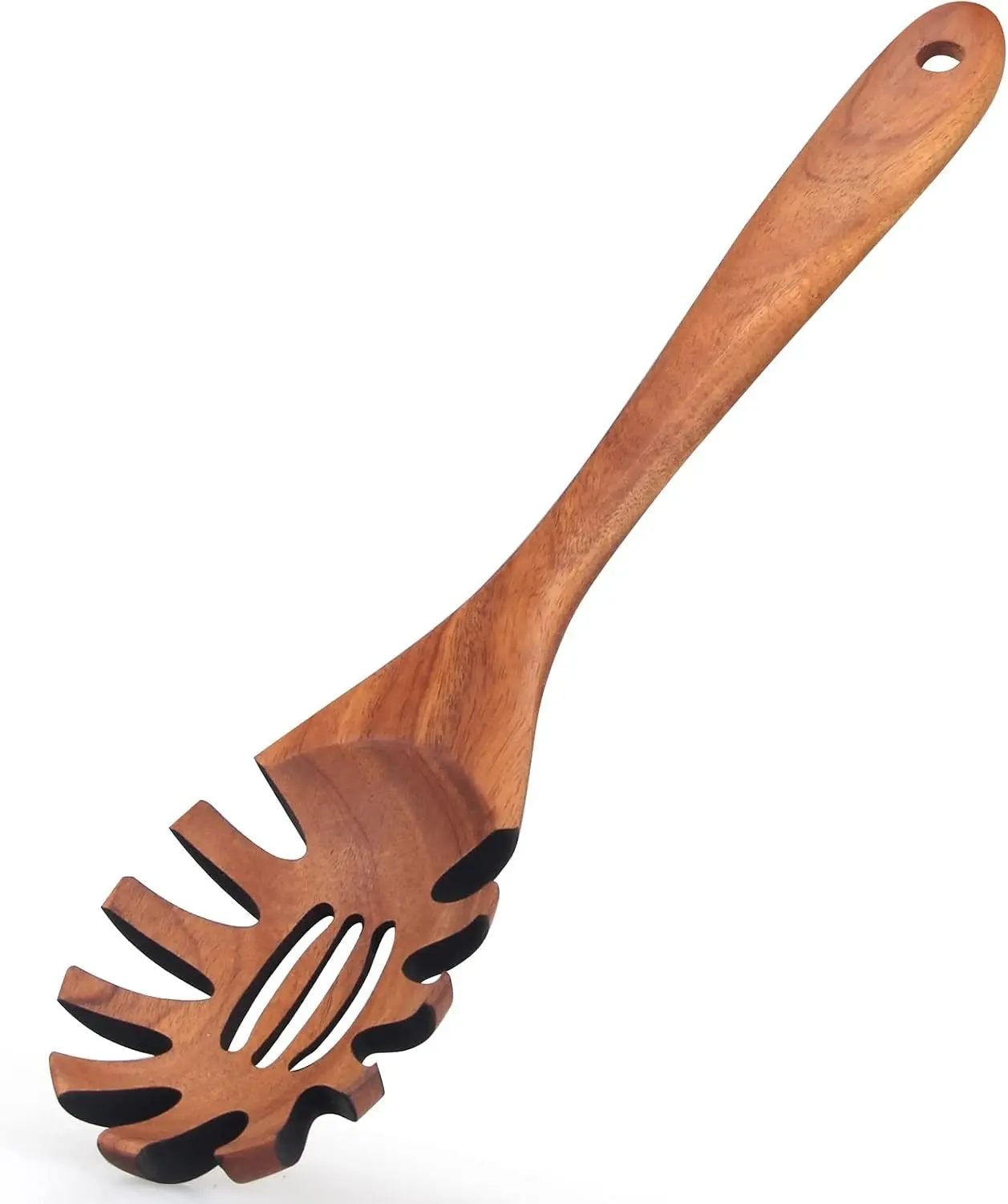 Wooden Spaghetti Spoon Server Pasta Fork Tongs Pasta Spoon Ladle with Teeth | 12.5 Inch Teak Wood Pasta Strainer Utensil Spaghetti Scoop Pasta Spatula Kitchen Tool Noodle Spoon Pasta Drainer Gifts