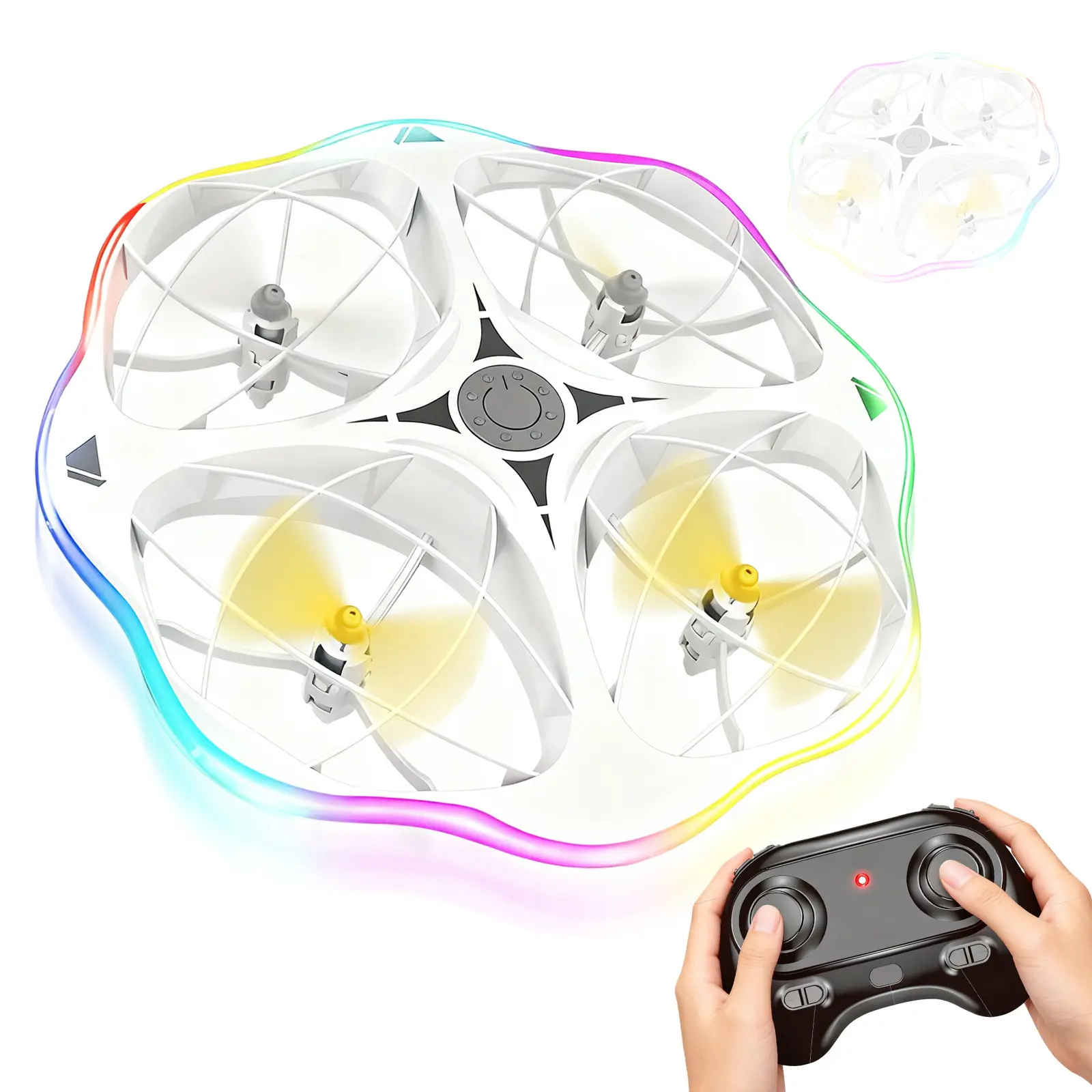 Drones UFO Quadcopter With Colorful LED Lights for Night Flying, 360° Flip, Stunt Roll and Remote Obstacle Avoidance Mini Flying Machine Toy