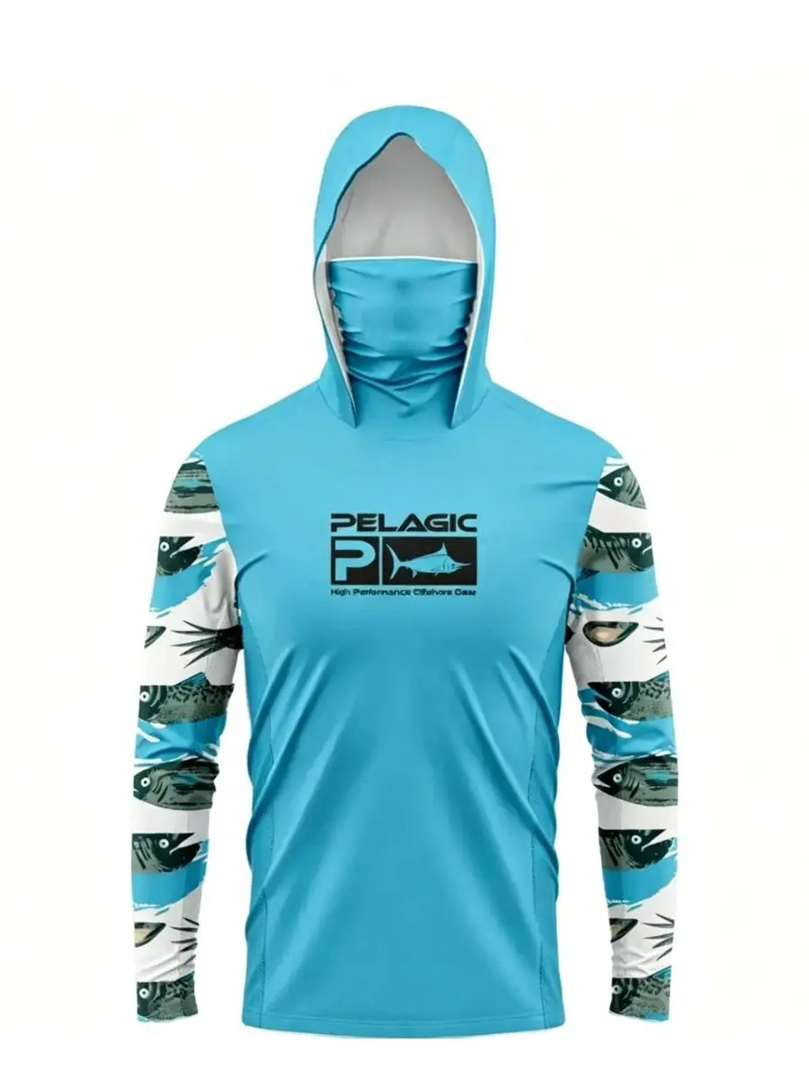2026 New Male Ice Silk Long-Sleeve Hoodie with Integrated Face Mask, UPF50+ Sun-Protection T-Shirt, Mosquito-Proof Breathable Baggy Athleisure Top, Sporty Chic Professional Sports Apparel (S,2XL,3XL), Fishing Trips, Ice‑Silk Cool, Loose-Fitting