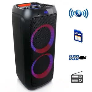 212 MAIN 8 in. Dual Bluetooth Wireless Portable Party Speaker with Mics, Handle, Reactive Lights, Audio Playback, Smartphone Compatibility, Card Reader, Remote Control, Adjustable Settings