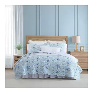 Laura Ashley Peony Garden Blue Twin Quilt ShamSet