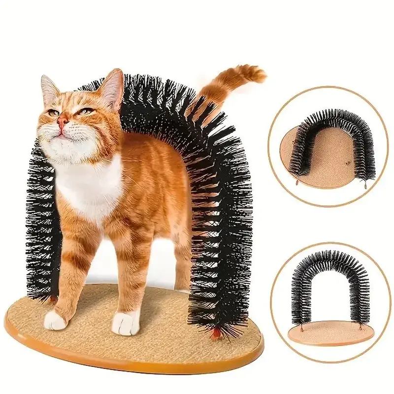 Self Grooming Cat Brush for Indoor Cats Cat Face Scratcher Arch Massager Hair Remover Scratching Grooming Station for Shedding Rubbing with Interactive Kitten Toy