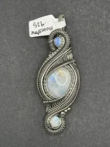 MOONSTONE | Artisan Sterling Silver Wire Wrapped Pendant | Wearable Art | Size: Extra Large