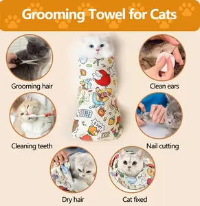 Magic Cat Wrap for Cutting Nails & Grooming Self Adherent Fabric Wrap for Cats Multi Functional Pet Grooming Towel Blanket 27.5in Under 20 Ibs Stress Free Nail Trims Grooming Restraint Cloth Cozy Security for Anxious Cats