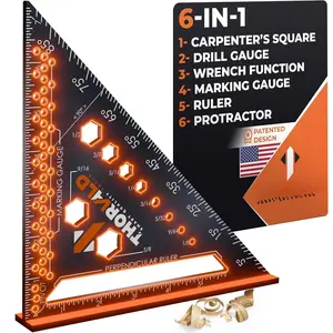 6-in-1 Carpenter Square 7 inch (1/16" Precision) - T Square Multi-Purpose Carpenter Tools : Wrench, Square, Protractor, Ruler, Marking Gauge, Drill Gauge