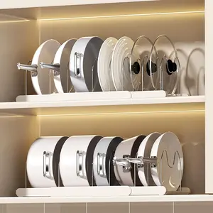 Pots and Pans Organizer Under Cabinet 7 Adjustable Compartment Expandable Pot Lid Holder for Kitchen Cookware, Bakeware, Lid, Dishes, Cutting Boards,Apricot 2PCS