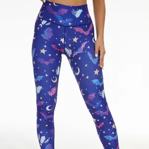 SILVERWIND Starry Bat Waltz High-waisted Leggings,Made from Recycled Plastic Bottles, Designer Creation, Yoga Pilates Outdoor Gym Fitness Running Wear for Women, Casual Comfy Elastic Waist Skinny Breathable Stretchy Summer Pants, Halloween Patterned Pants