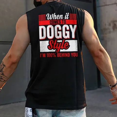 WHEN IT COMES TO DOGG STYLE Black Print Vest Black Print Tank Top- Tattoo Street Wear Casual Cotton Shirt, Unisex, Minimalist Style, Trending for Men & Women