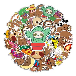 Waterproof Cartoon Sloth Pattern Sticker, 50pcs Cute Creative Sticker for DIY Scrapbooking Journal Making Laptop Luggage Decoration, Funny Stickers