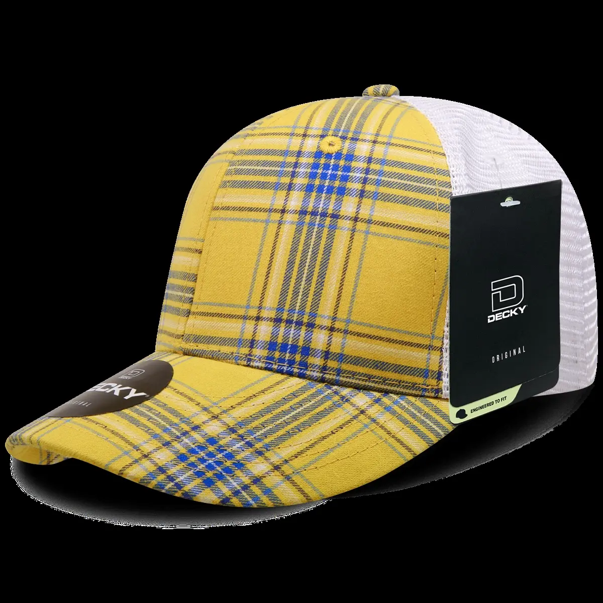 212 MAIN Dog & Cat 6-Panel Mid-Profile Structured Plaid Snapback Trucker Hat (6017-173, 173-White) - Breathable Mesh, Curved Bill, 1-Size Fits Most, Casual Men's Accessory