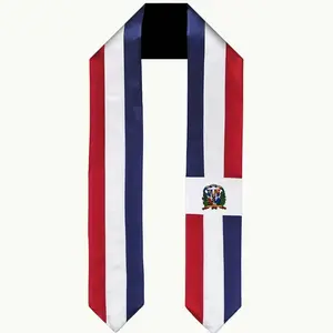 Lightweight All-Over-Print Dominican Republic Flag Graduation Stole, Unisex Academic Shawl with National Emblem, Stripes, Elegant Design for Graduation, Cultural Celebrations (Made in USA)