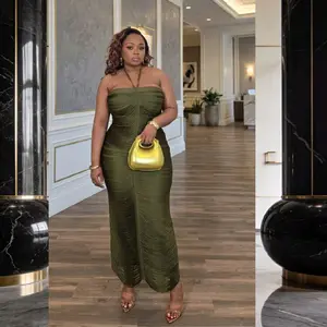 OLIE Long Strapless Bodycon Olive Green Dress for Women Casual Wear - Womenswear