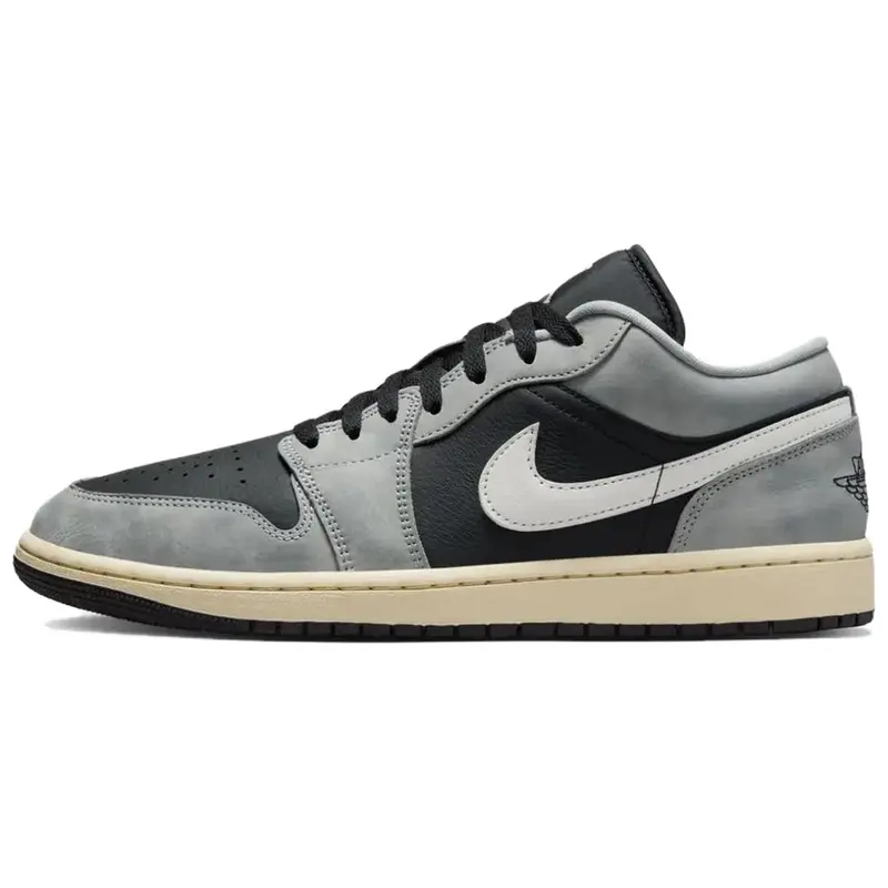 NIKE Men's Air Jordan 1 Low 'Light Smoke Grey' Classic Limited Edition Leather Footwear - Plain, Colorblock Sports Footwear, Retro Sneakers, Closed Athletic Shoes, Casual Wear, Lightweight, Modern Fit, US Sizes 6-12