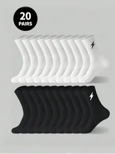 Men's Mid-Calf Socks, 2/5/10/20 Pairs, Solid Color, Soft Skin-Friendly, All-Season Anti-Odor Non-Slip Comfortable Socks