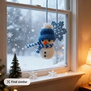 Crochet Snowman Snowflake Car    Hanging Ornament | Car Charm Decor | Winter Amigurumi Christmas  Gift Idea
