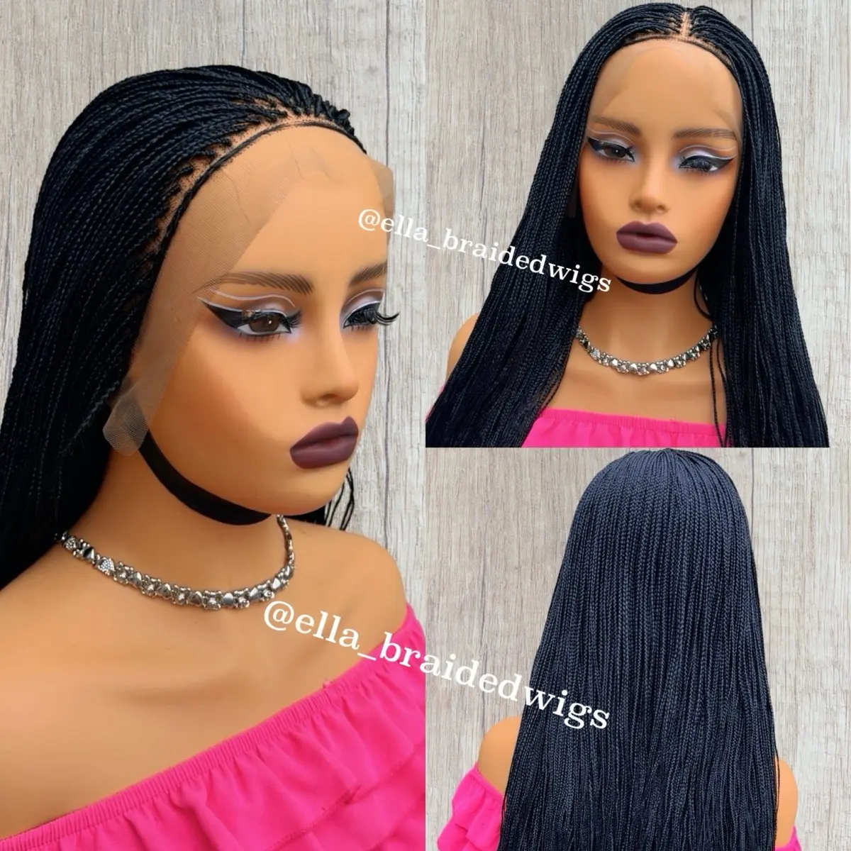 Color #1 Frontal Lace Micro Box Braids 22 Inches