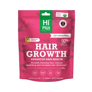 HiPlus Hair Growth Accelerator Hawaiian Pineapple Gummies - Beauty Vitamin Supplement, Nourishes Thinning Strands & Reduces Loss, With Proprietary Collagen Complex, Biotin, Clinically Proven Scalp Coverage