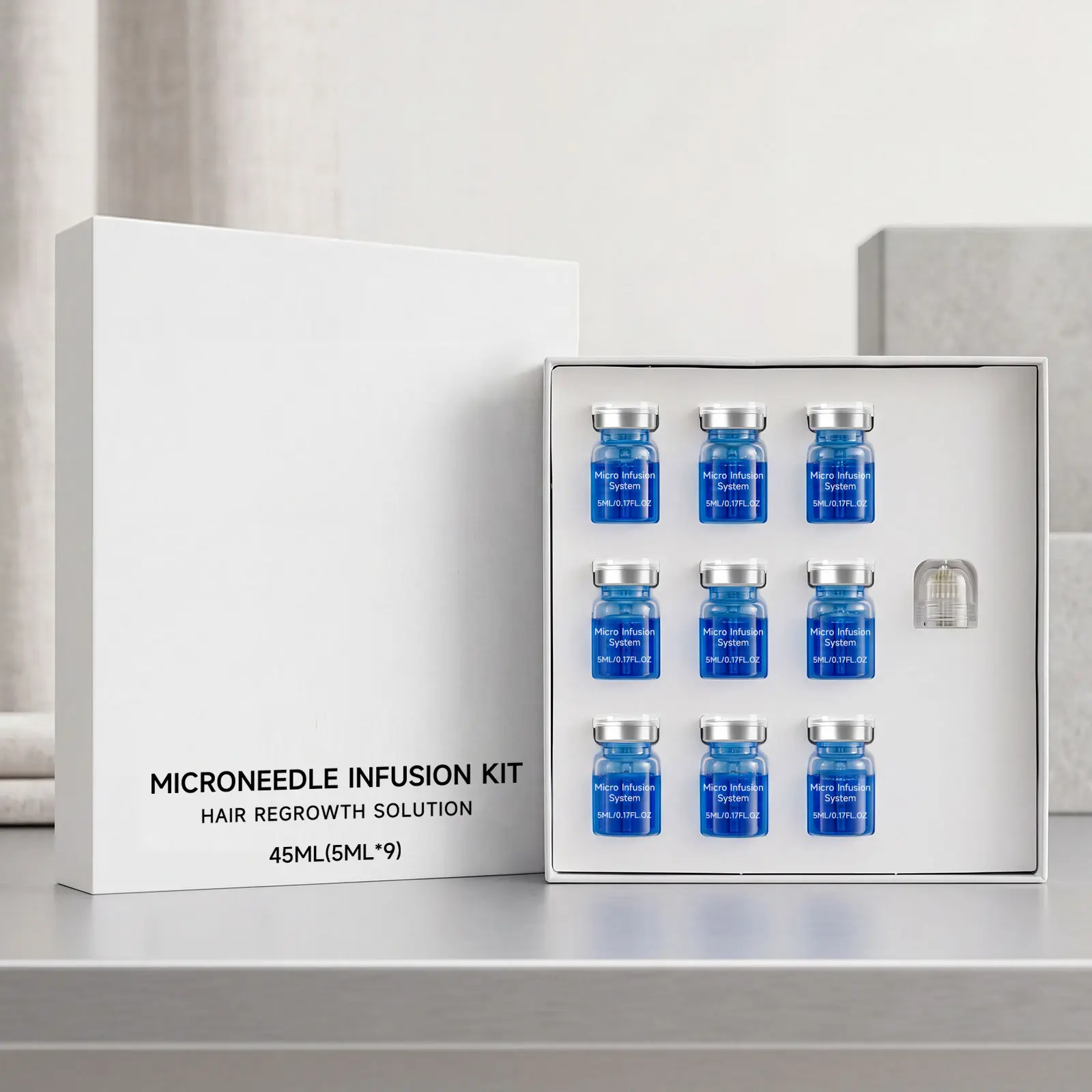 Scalp serum microneedle roller bottle set: 5 mL × 9, microneedles × 1. This microneedle serum deeply nourishes hair follicles, maintains scalp health, strengthens roots, reduces hair loss, and repairs and nourishes hair.fuse ln ginger oil