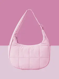 Sweet gentle shoulder underarm bag, Nylon quilted bag, niche simple fluffy design, lightweight practical shoulder handbag, personalized crescent shape, versatile and multi-color optional, suitable for daily commuting, shopping, Hobo Bag