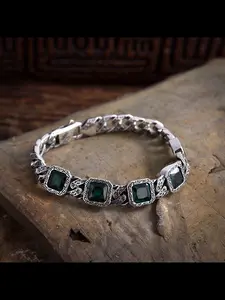 New Five-Diamond Vine Grass Pattern Bracelet, European Style Square Diamond Punk Fashion Hand Chain, Casual All-Season Jewelry