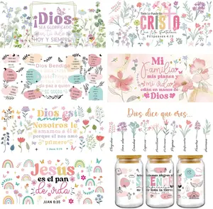 Español Biblia UV DTF Decals - 8 Sheets Cristianismo Motivational Quotes UV DTF Cup Wraps for 16 oz Glass Coffee Mug, Boho Floral Butterfly Transfer Sticker DIY Water Bottle Craft Decor Gift for Girl
