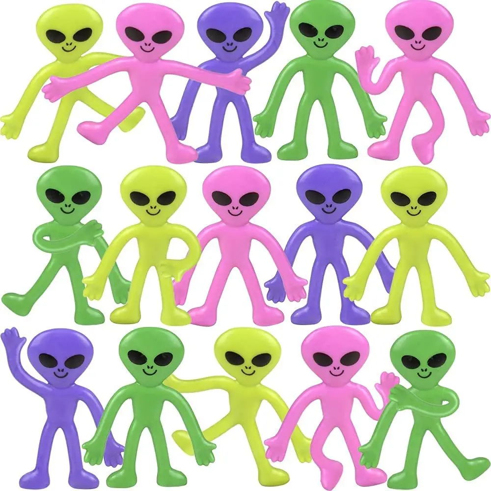 ARTCREATIVITY 48-Piece Plastic Mini Bendable Alien Fidget Set, Assorted Colors Flexible Fidget Figurine, Fantasy & Sci-Fi Fidgeting Toy, Children Development Stress Relief Tool, Kids' Birthday Party Favors