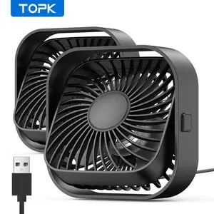 TOPK USB Desk Fan 2Pack Mini Personal Fan Portable, Strong Airflow & Quiet Operation, USB Powered, Three-Speed Wind Small USB Fan for Desk, 360° Rotatable Head for Home Office Table and Desktop