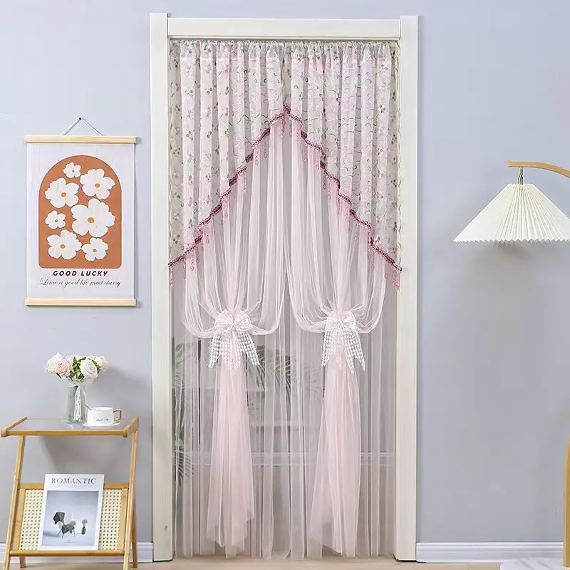 Lace sheer curtains for doors, featuring floral patterns with tassel trim, are ideal as decorative room dividers for bedrooms, walk-in closets, entryways, and living rooms. They are also perfect for decorating dorm rooms, a