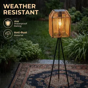 Bohemian Style Solar Floor Lamp, Ip44 Waterproof Outdoor Wicker Light, Perfect for Patio and Garden Decor, Durable and Energy Efficient, Solar Outdoor Lights