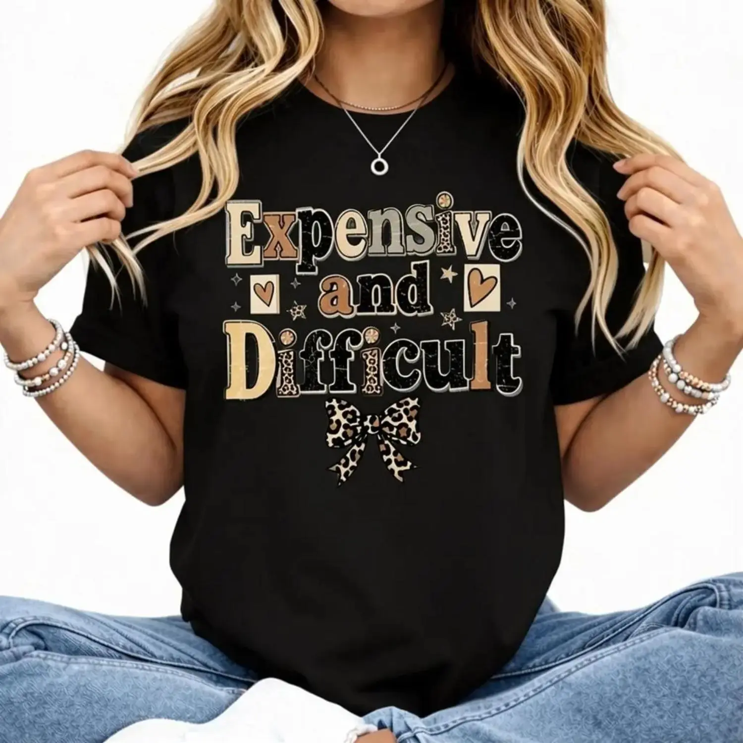 Women's Casual Short-Sleeve Round Neck Tan T-Shirt, Lady's Stylish Streetwear with Trendy Graphic Design and Humorous Details
