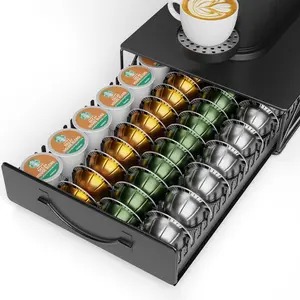 Drawer holder for coffee pods compatible with Nespresso — holds 48 small or 24 large VertuoLine pods — storage organizer for Vertuo capsules — coffee capsule holder for home kitchen