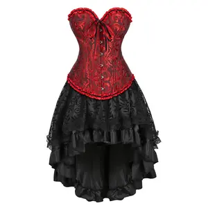 Milalee Steampunk Corset Dresses for Women Renaissance Corset Dress Ruffle Strapless Corset and Skirt Set Suit Perfect for Halloween Costume Parties  819/7056