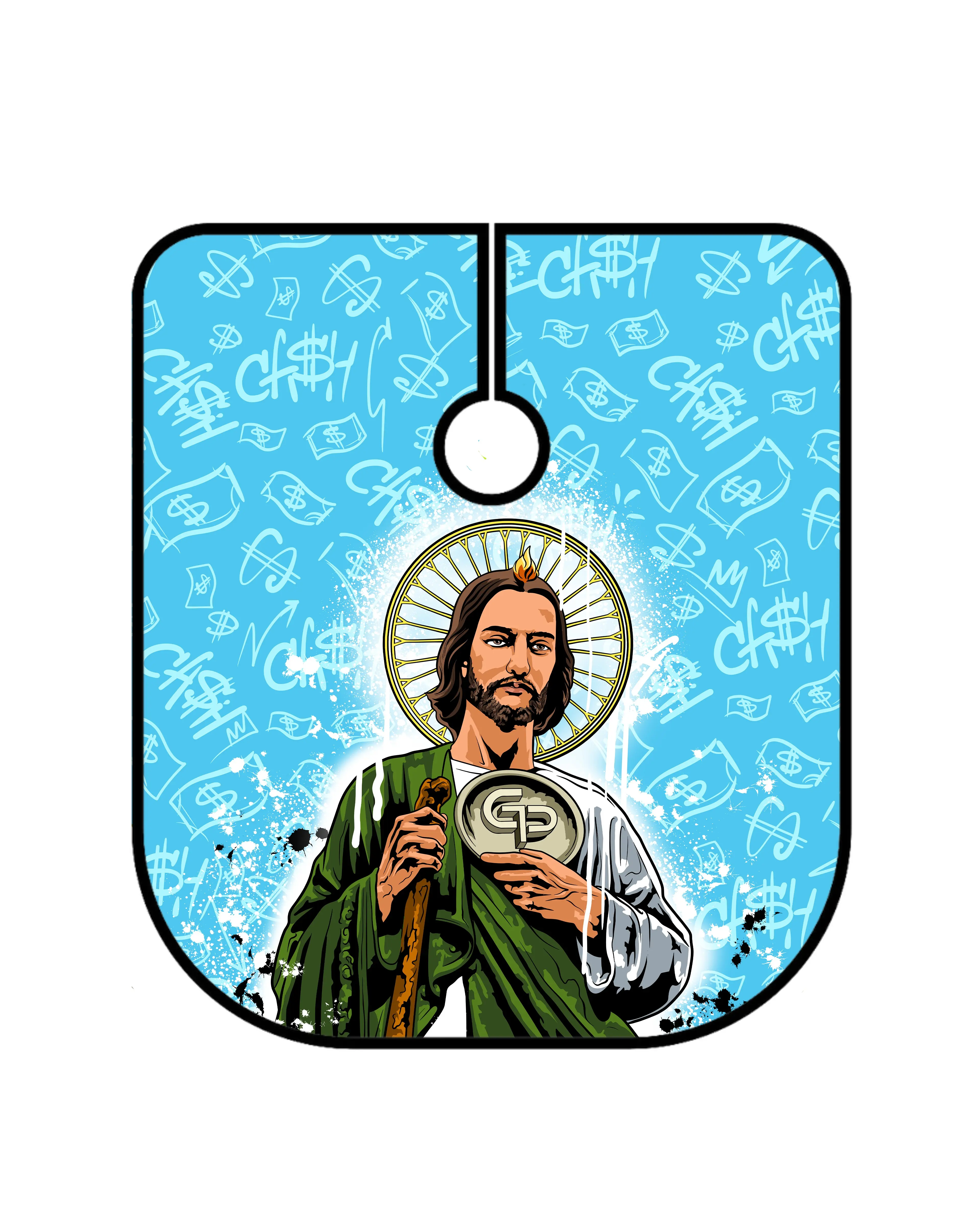 San Judas V2 PRO Barber Cape – Blue Faith-Inspired Professional Haircut Cape, Oversized Lightweight Breathable Hair-Repellent Salon Cutting Cover