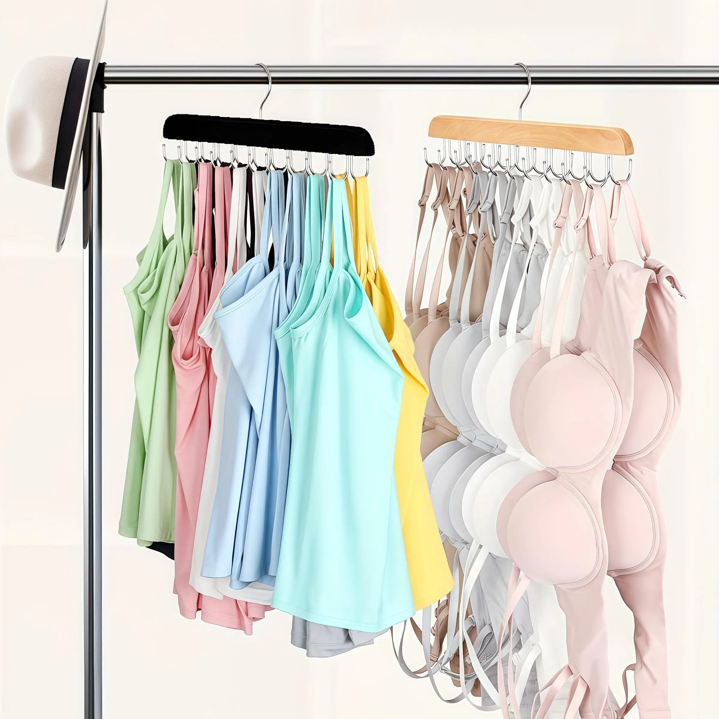 Wooden Tank Top Hanger, 360° Rotating Jeans Hanger, Belt Hanger, Tie Hanger, Durable & Fashionable Pastel Hanger for Closet, Home Decoration Hooks