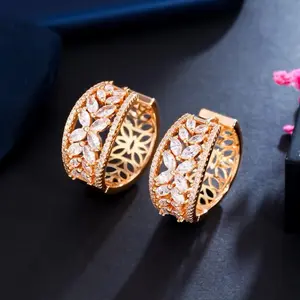 Sparkly Cubic Zircon Crystal Pave Gold Plated CZ Round Hoop Earrings with Unique Design and Elegant Finish