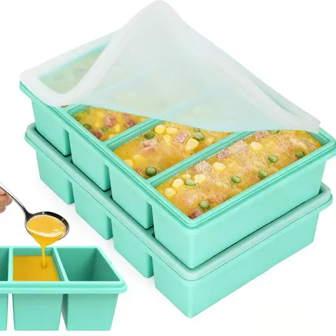 Silicone Freezer Trays with Lids, 1-Cup Soup Container Style Ice Cube Trays for Freezer - Kitchen Containers Food Storage, Reusable Food Container, Leakproof, Dishwasher,Oven Safe, Stackable, Ideal for Frozen Broth, Leftovers & Meal Prep, BPA Free
