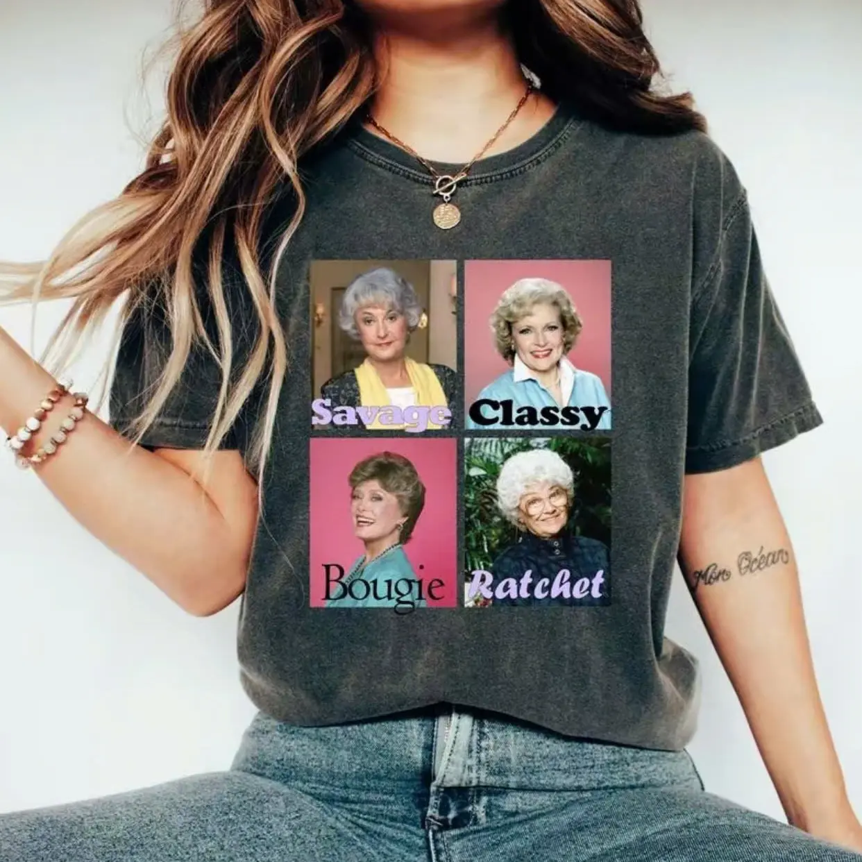 Comfort Colors Loose Short-Sleeve Round Neck Casual Sports Top - Golden Girls Meme Graphic Tee, Savage-Classy-Bougie-Ratchet 90s TV Show Sporty Chic Clothing