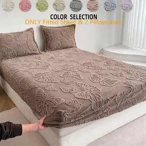 Fashion Butterfly Jacquard Bed Sheet Set, Soft Velvet Fabric, Breathable, King/queen Size, Includes 1 Bed Sheet and 2 Pillowcases