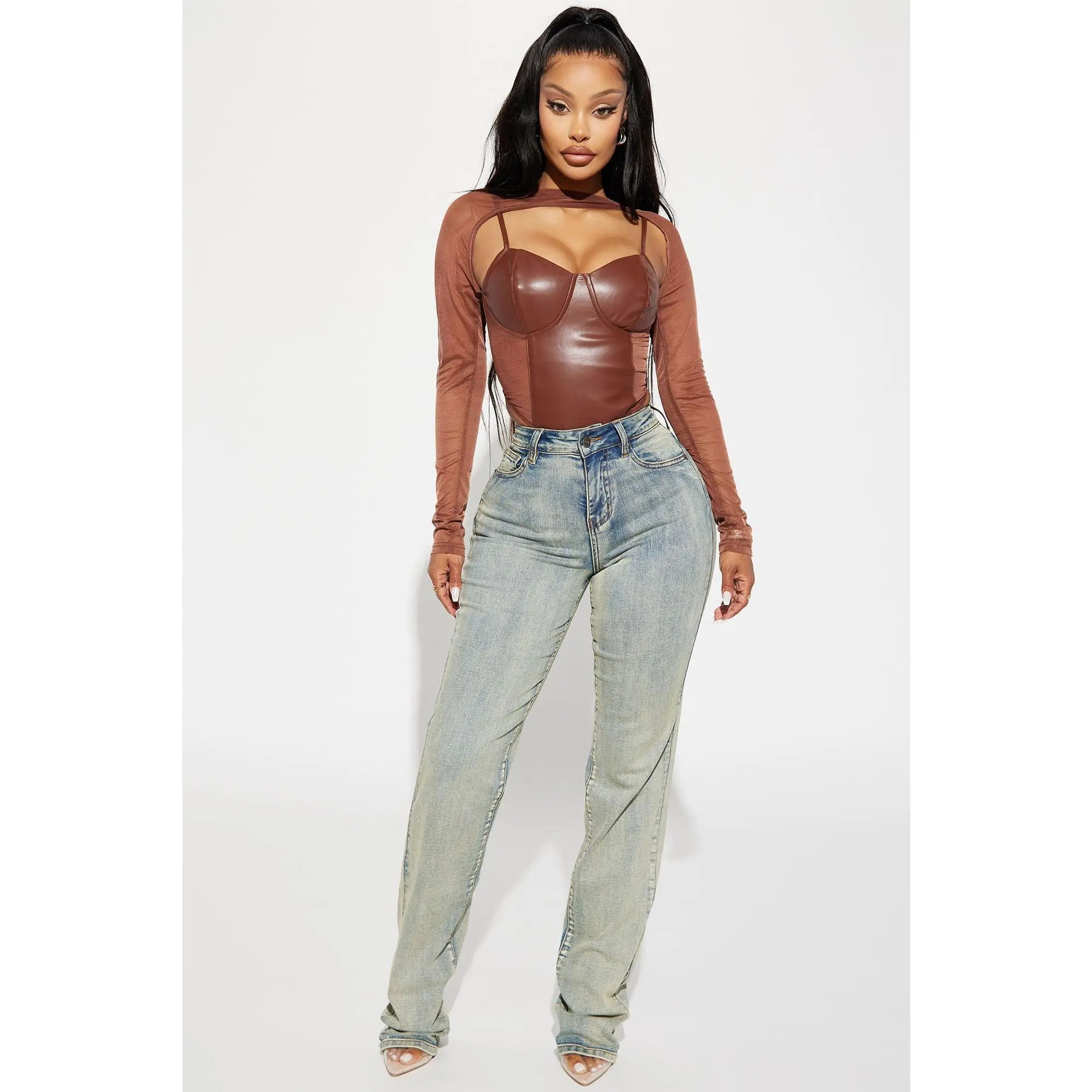 Set The Scene Stretch Stacked Straight Leg Jeans - Vintage Wash
