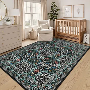 Vintage Printed Area Rug Soft Non-Slip Botanical Carpet Washable Area Decorative Area Rug for Bedroom Farmhouse Living Room Office