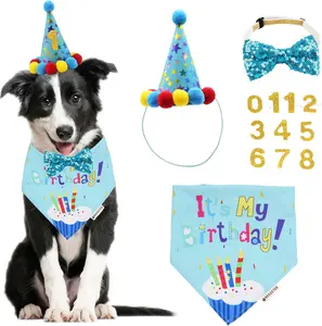 ADOGGYGO Dog Birthday Outfit – Bandana Hat and Bow Tie Set for Medium Large Dogs