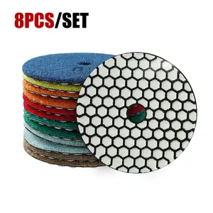 8PCS/set 4" Dry Diamond Polishing Pads Kit -50-3000# Grit for Granite/Stone, Angle Grinder Discs