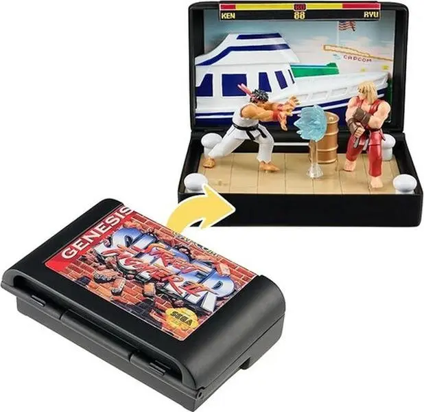 Console Heroes Sega Street Fighter Cartridge Playset Collectible Diorama - Unisex Vinyl Figurine for Adults, Retro Gaming Setup Video Games Collectible